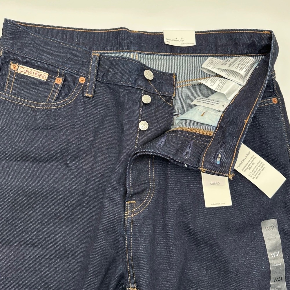 Calvin Klein Jeans Twisted Seam Jean W31 Dark Indigo Organic Cotton Selvedge NEW - Picture 13 of 16